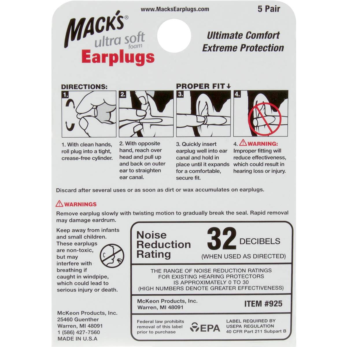 Mack's Ear Plugs Ultra Foam 5 Pack