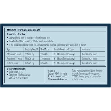 Advil Childrens Pain & Fever Relief Ibuprofen Chewable Tablets 20 pack