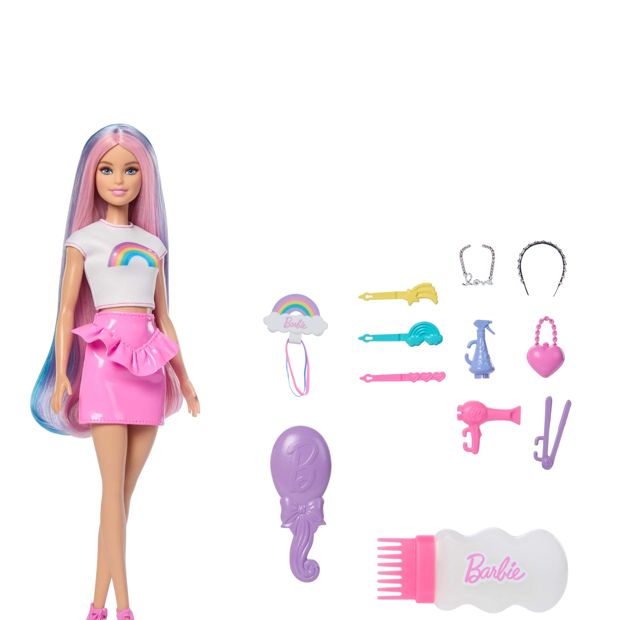 Barbie Rainbow Sparkle Hair Doll with Extra-Long Hair and Accessories
