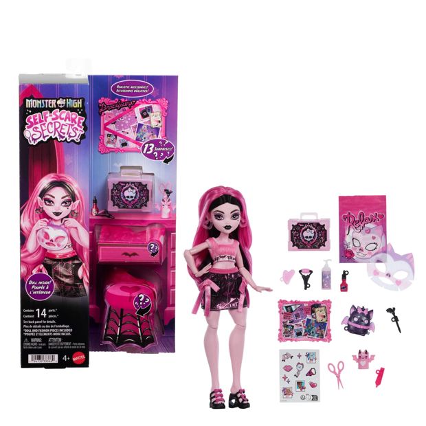 14 Piece Monster High Self-Scare Secrets Draculaura Fashion Doll and Accessories Set