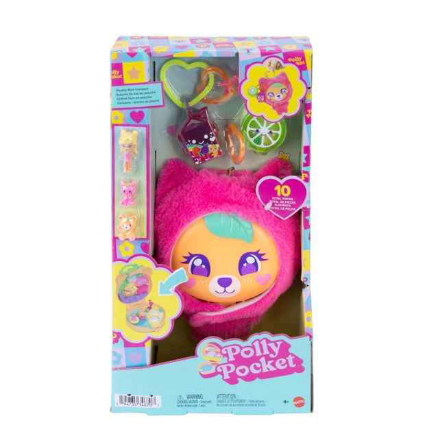Polly Pocket Plushie Bear Compact, Doll & Keychain Playset