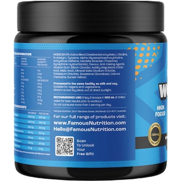 Famous Nutrition Sport Pre Workout Caffeine Energy Powder Mango Passion 225g