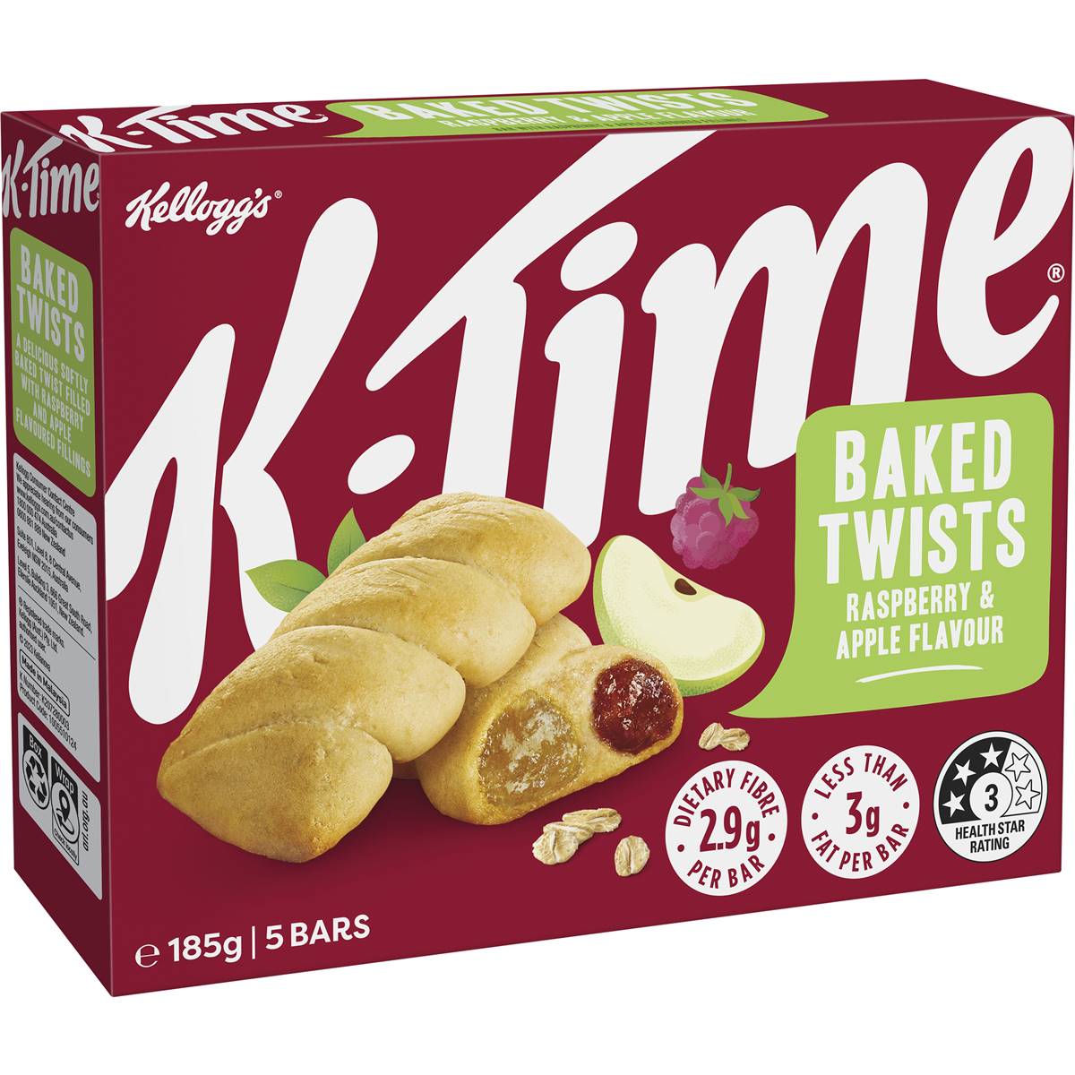 Kellogg's k-Time Baked Twists Raspberry & Apple Flavour Snack Bars 5 Pack