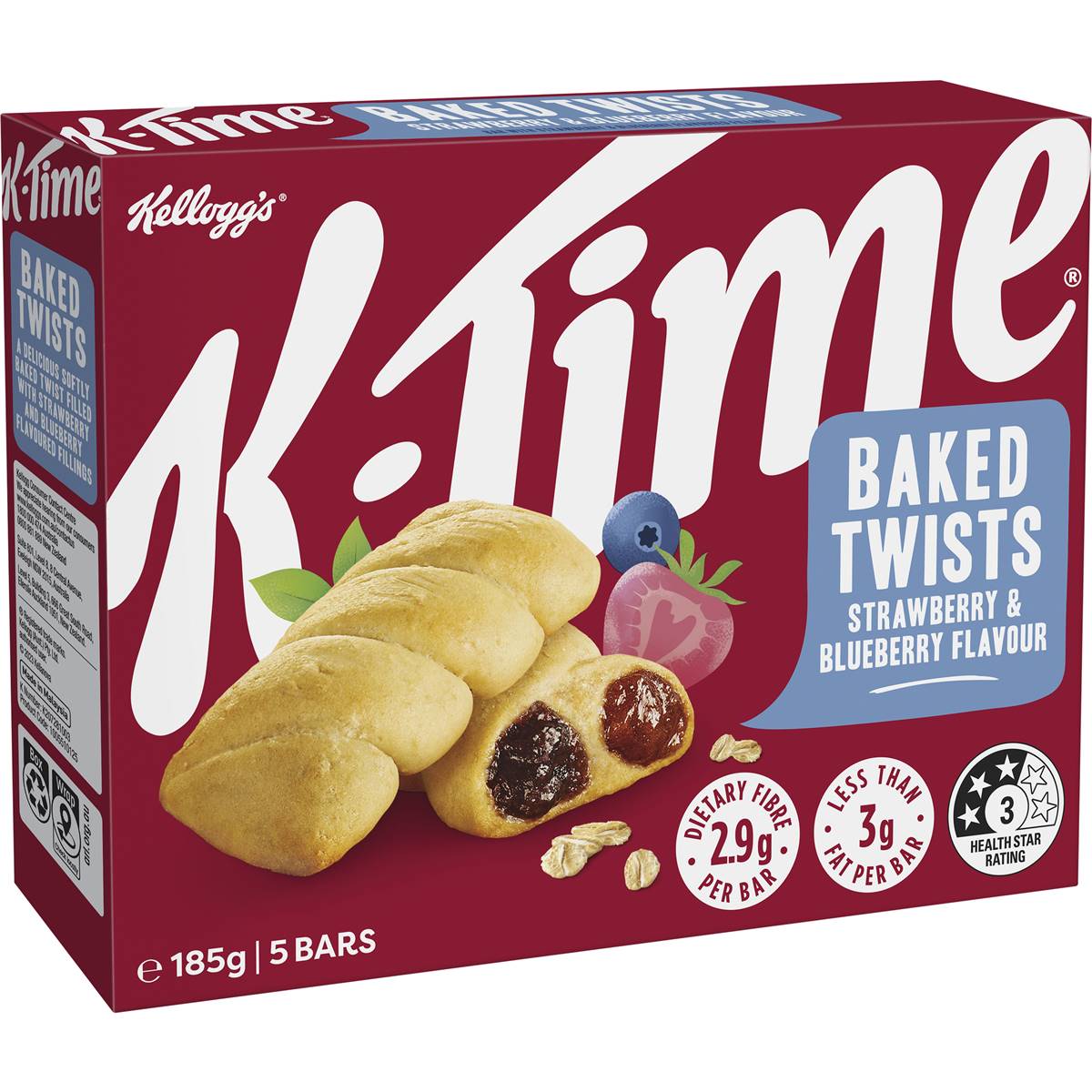 Kellogg's k-Time Baked Twists Strawberry & Blueberry Flavour Snack Bars 5 Pack