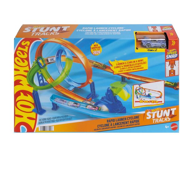 Hot Wheels Stunt Tracks Rapid Launch Cyclone Track Set & 1:64 Scale Die-Cast Toy Car