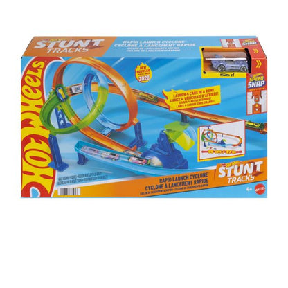 Hot Wheels Stunt Tracks Rapid Launch Cyclone Track Set & 1:64 Scale Die-Cast Toy Car