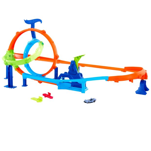 Hot Wheels Stunt Tracks Rapid Launch Cyclone Track Set & 1:64 Scale Die-Cast Toy Car