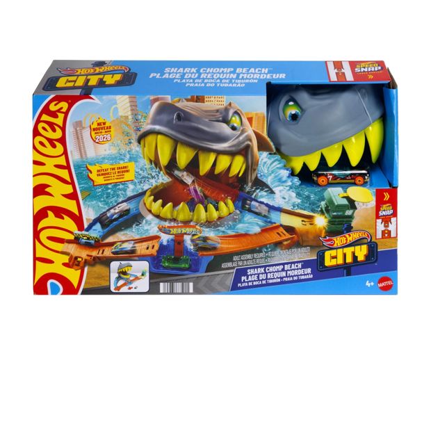 Hot Wheels City Shark Chomp Beach Playset & 1:64 Scale Die-Cast Toy Car