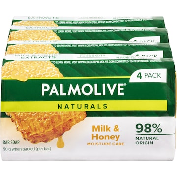 Palmolive Bar Soap Naturals Milk & Honey 90g x 4 pack