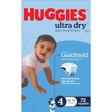 Huggies Ultra Dry Nappies Boys Size 4 (10-15kg) 72 pack