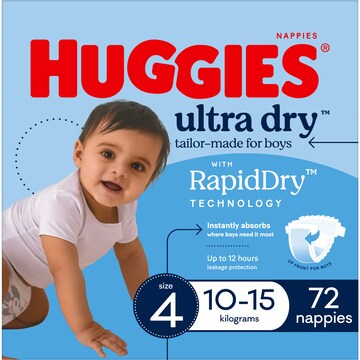 Huggies Ultra Dry Nappies Boys Size 4 (10-15kg) 72 pack