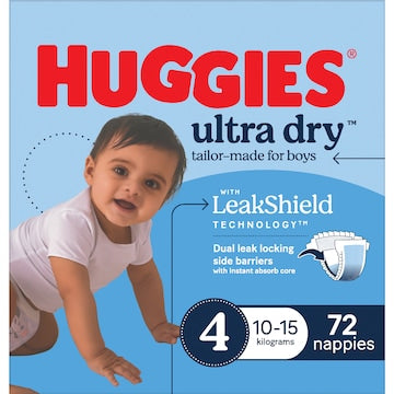Huggies Ultra Dry Nappies Boys Size 4 (10-15kg) 72 pack