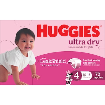 Huggies Ultra Dry Nappies Girls Size 4 (10-15kg) 72 pack