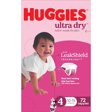 Huggies Ultra Dry Nappies Girls Size 4 (10-15kg) 72 pack