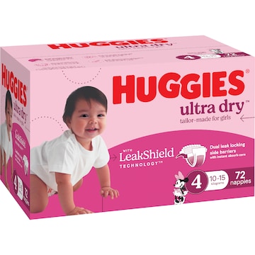 Huggies Ultra Dry Nappies Girls Size 4 (10-15kg) 72 pack
