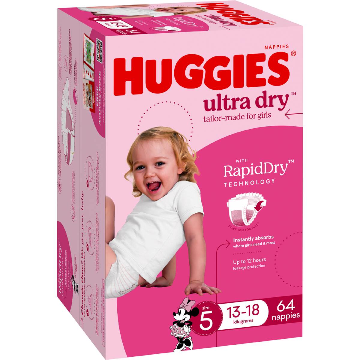 Huggies Ultra Dry Nappies Girls Size 5 (13-18kg) 64 Pack