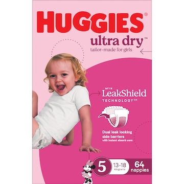 Huggies Ultra Dry Nappies Girls Size 5 (13-18kg) 64 pack