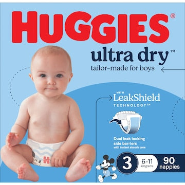 Huggies Ultra Dry Nappies Boys Size 3 (6-11kg) 90 pack