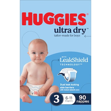 Huggies Ultra Dry Nappies Boys Size 3 (6-11kg) 90 pack