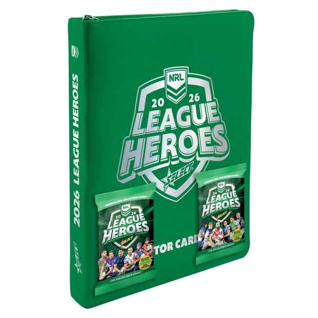 Official 2026 NRL League Heroes 2 Pack Vinyl Collector Card Album.