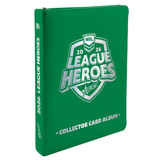Official 2026 NRL League Heroes 2 Pack Vinyl Collector Card Album.