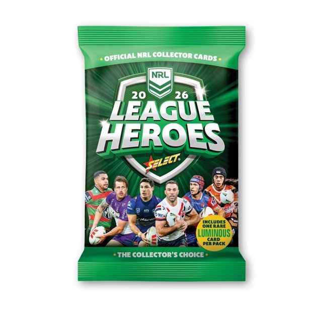 Official 2026 NRL League Heroes 2 Pack Vinyl Collector Card Album.