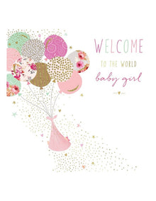 Baby girl card balloons