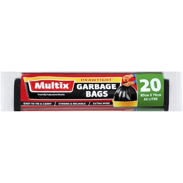 Multix Drawtight Roll 56L Garbage Bags 20 pack