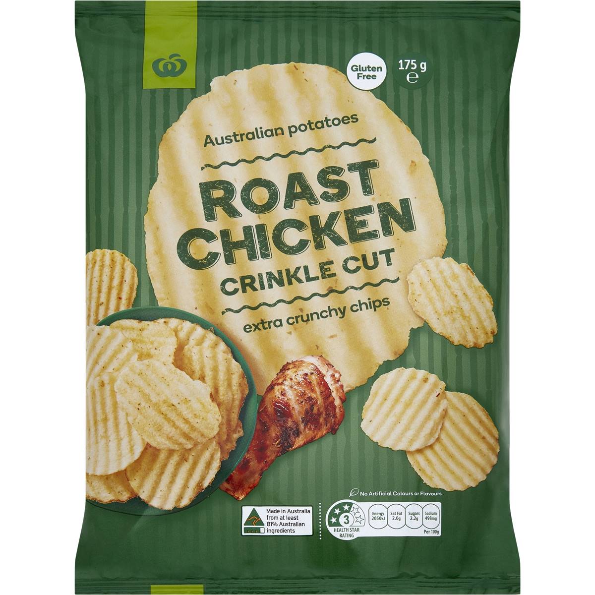 Woolworths Crinkle Cut Chips Roast Chicken 175g