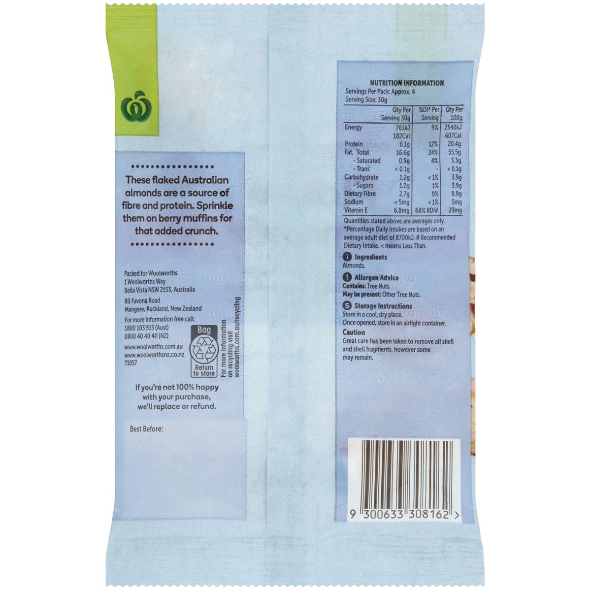 Woolworths Almonds Flaked 120g
