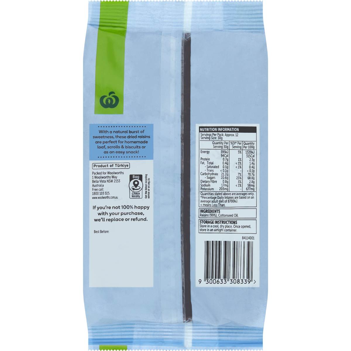 Woolworths Raisins 375g