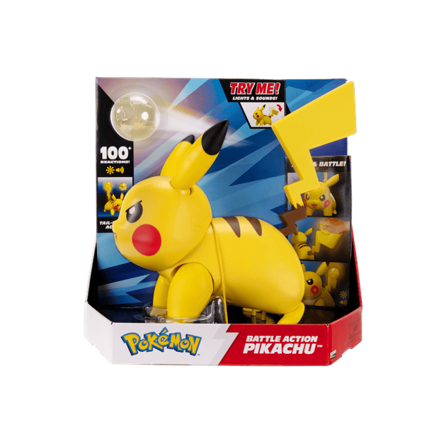 Pokemon Battle Action Interactive Pikachu with 100+ Unique Reactions, Lights & Tail Launcher