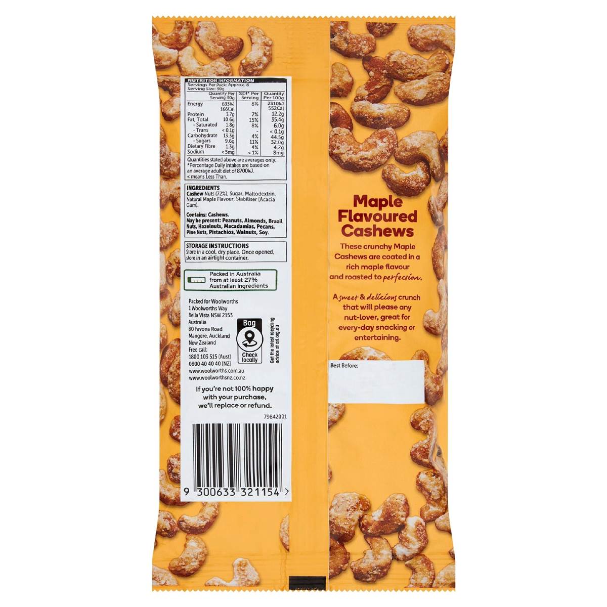 Woolworths Cashews Maple Flavoured 200g