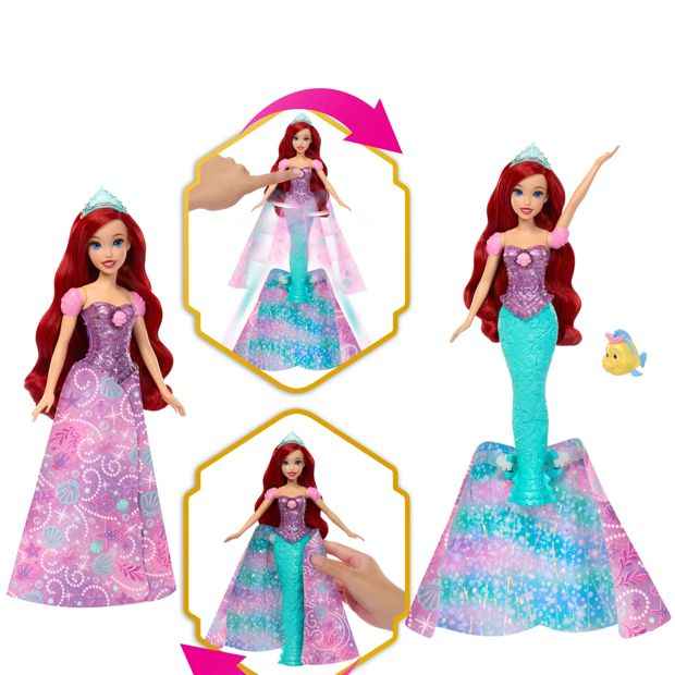 Disney Princess Ariel Human to Mermaid Transforming Fashion Doll with Flounder & 2 Accessories