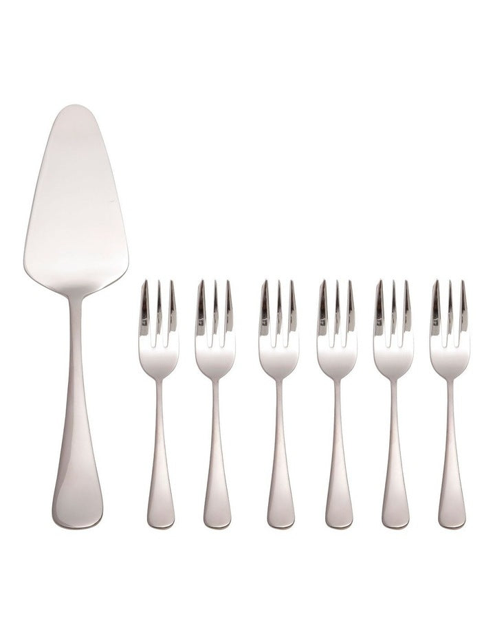 Madison Cake Server and Fork Set 7 Piece in Stainless Steel