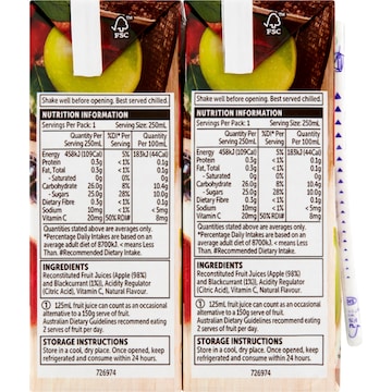 Woolworths Apple & Blackcurrant Juice Poppers 250mL x 6 pack