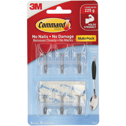 3M Command Utensil Hooks Clear Value Pack 6 Pack