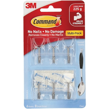 3M Command Utensil Hooks Clear Value 6 pack