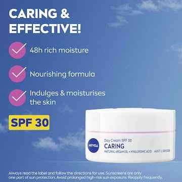 Nivea Caring Day Cream Face Moisturiser SPF 30 50mL