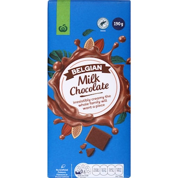 Woolworths Belgian Milk Chocolate Block 190g