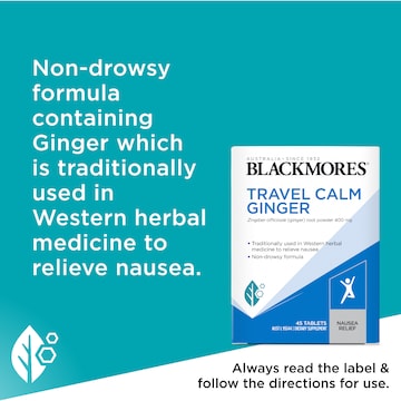 Blackmores Travel Calm Ginger Anti-Nausea Vitamin Tablets 45 pack