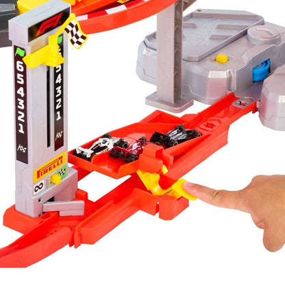 Hot Wheels Racing Formula 1 Downhill Circuit Race with 3 F1 Die-Cast Toy Cars in 1:64 Scale