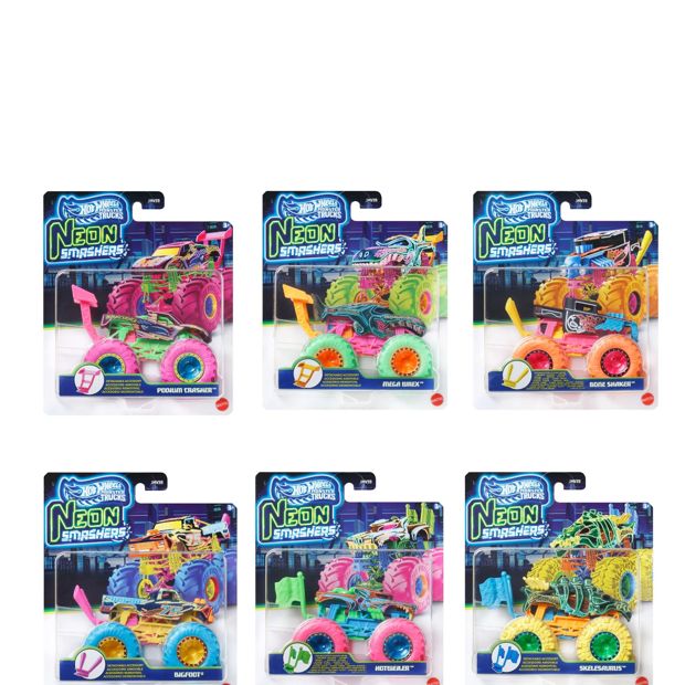 Hot Wheels Monster Trucks Neon Smashers 1:64 Scale Toy Vehicle - Assorted