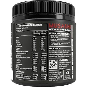 Musashi Pre Workout Powder Purple Grape, 25 Serves 225g