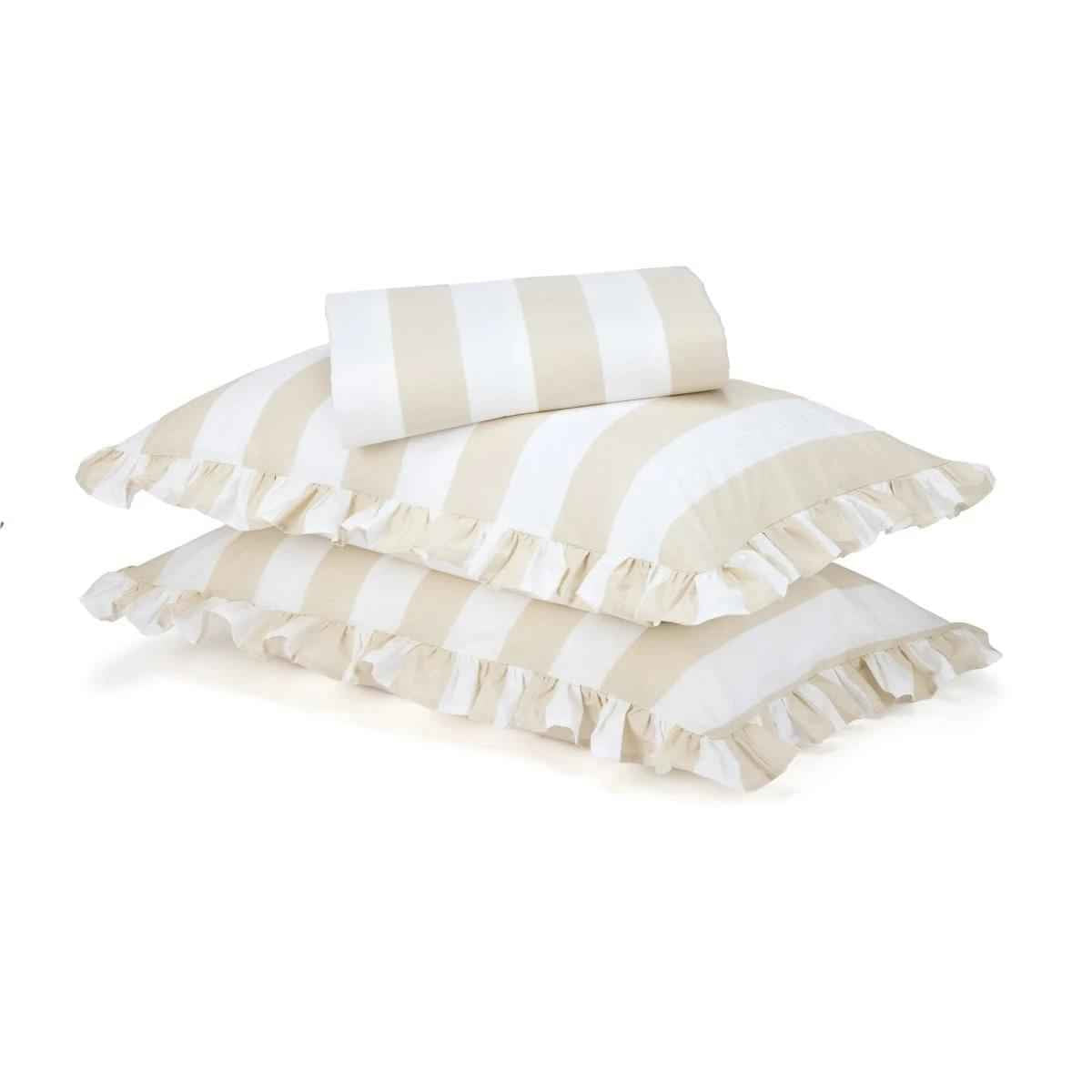 250 Thread Count Ruffle Cotton Sheet Set - Queen Bed, Sand