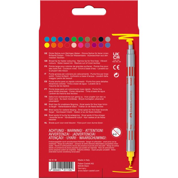 Faber-Castell Double Ended Felt Tip Colour Markers Assorted Pack of 20