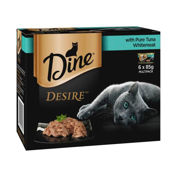 DINE DESIRE WET CAT FOOD PURE TUNA WHITEMEAT 6X85G CAN