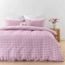 Gingham Cotton Rich Reversible Quilt Cover Set - Single Bed, Berry