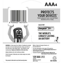 Energizer Max AAA Alkaline Batteries 4 pack