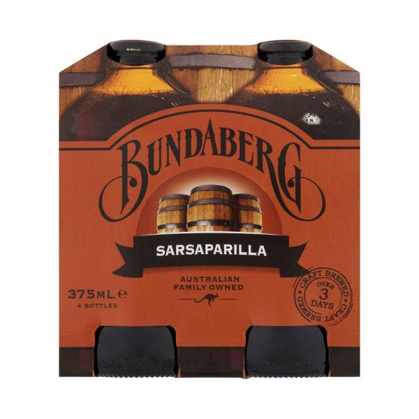 BUNDABERG BREWED DRINK 375ML 4 PACK SARSAPARILLA